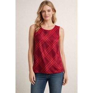 J.Crew Womens Red Plaid Sleeveless Button Back Top CF115 Size L NWT